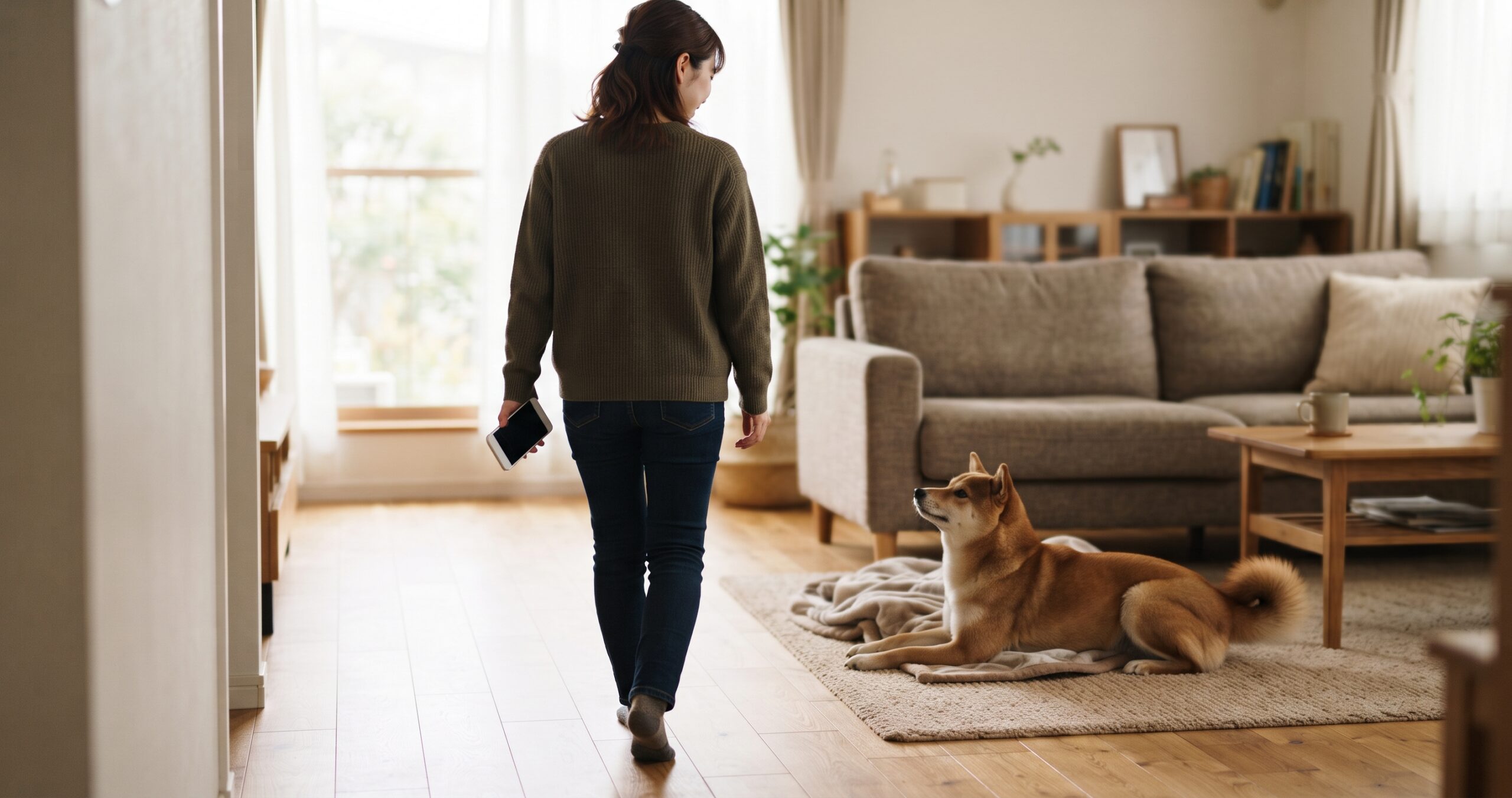 見守りカメラだけに頼らず実際に様子を見に行く飼い主のイメージ