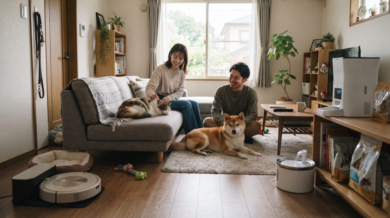 自動給餌器の本体価格と、交換用フィルターなどの消耗品を並べて比較している様子