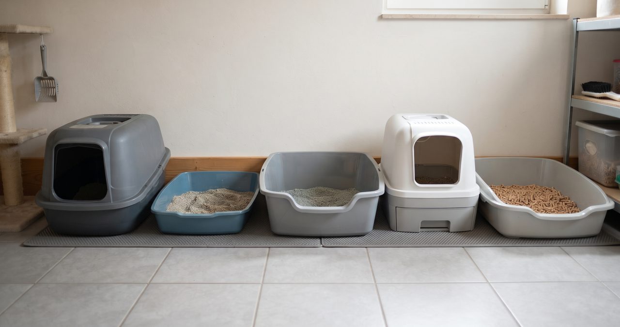 複数のペット用トイレが並ぶ写真