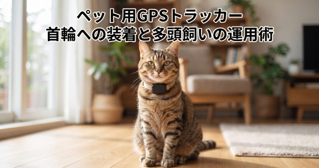 ペット用GPSトラッカーの首輪への装着と多頭飼いでの運用を紹介する記事のアイキャッチ画像