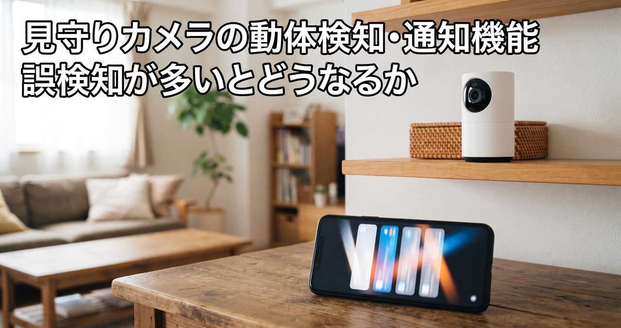 見守りカメラの動体検知・通知機能と誤検知について紹介する記事のアイキャッチ画像
