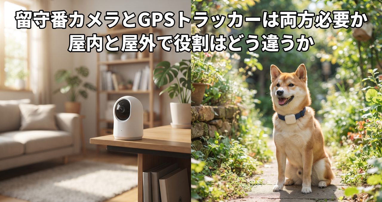 留守番カメラとGPSトラッカーの屋内外での役割の違いを紹介する記事のアイキャッチ画像
